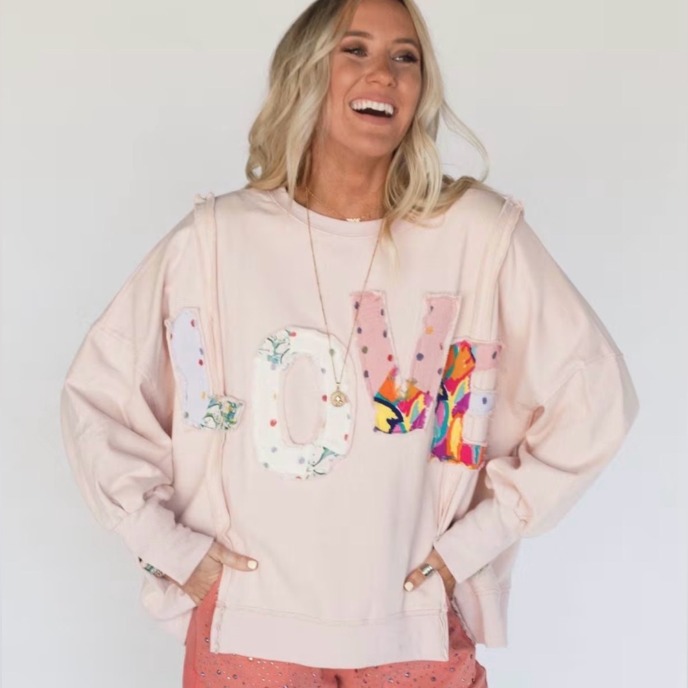 Easel Multicolor “LOVE” Patchwork Sweater